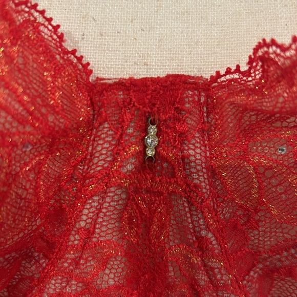Victorias Secret Angels Red Lace Jeweled Unlined Demi Bra 36DD- 36E - Picture 4 of 9